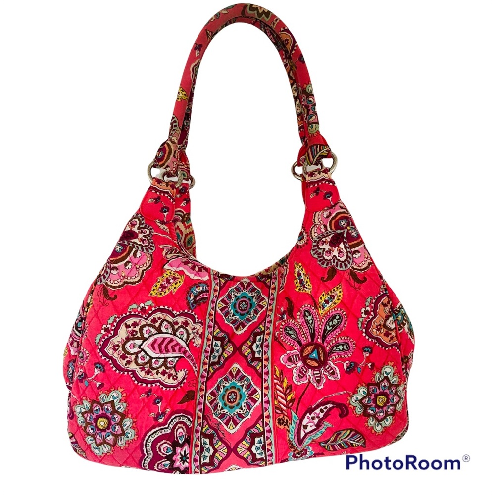 Vera Bradley Call Me Coral Angle Tote Shoulder Bag Rolled Handles